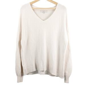 LOFT Textured Knit Sweater V-Neck Soft Minimalist Scandi Clean White Cream Large